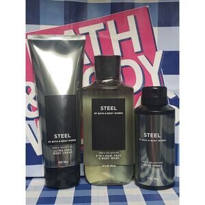 BBW Steel Mens Collection Body Care Bundle • 3 in 1 Body Wash • Cream • Spray